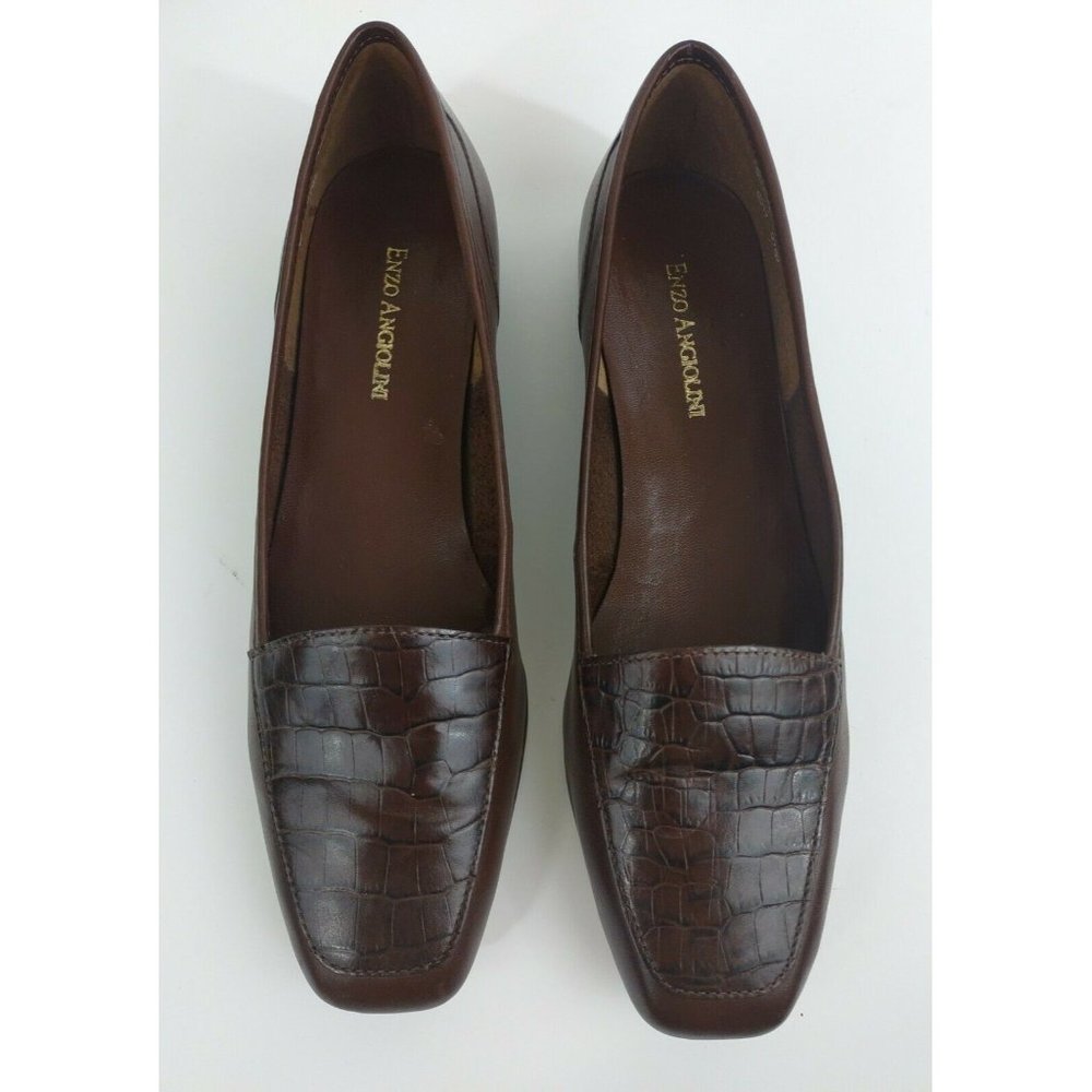 Enzo Angiolini Liberty Leather Loafers Cognac Brown Size 8N Alligator Embossed